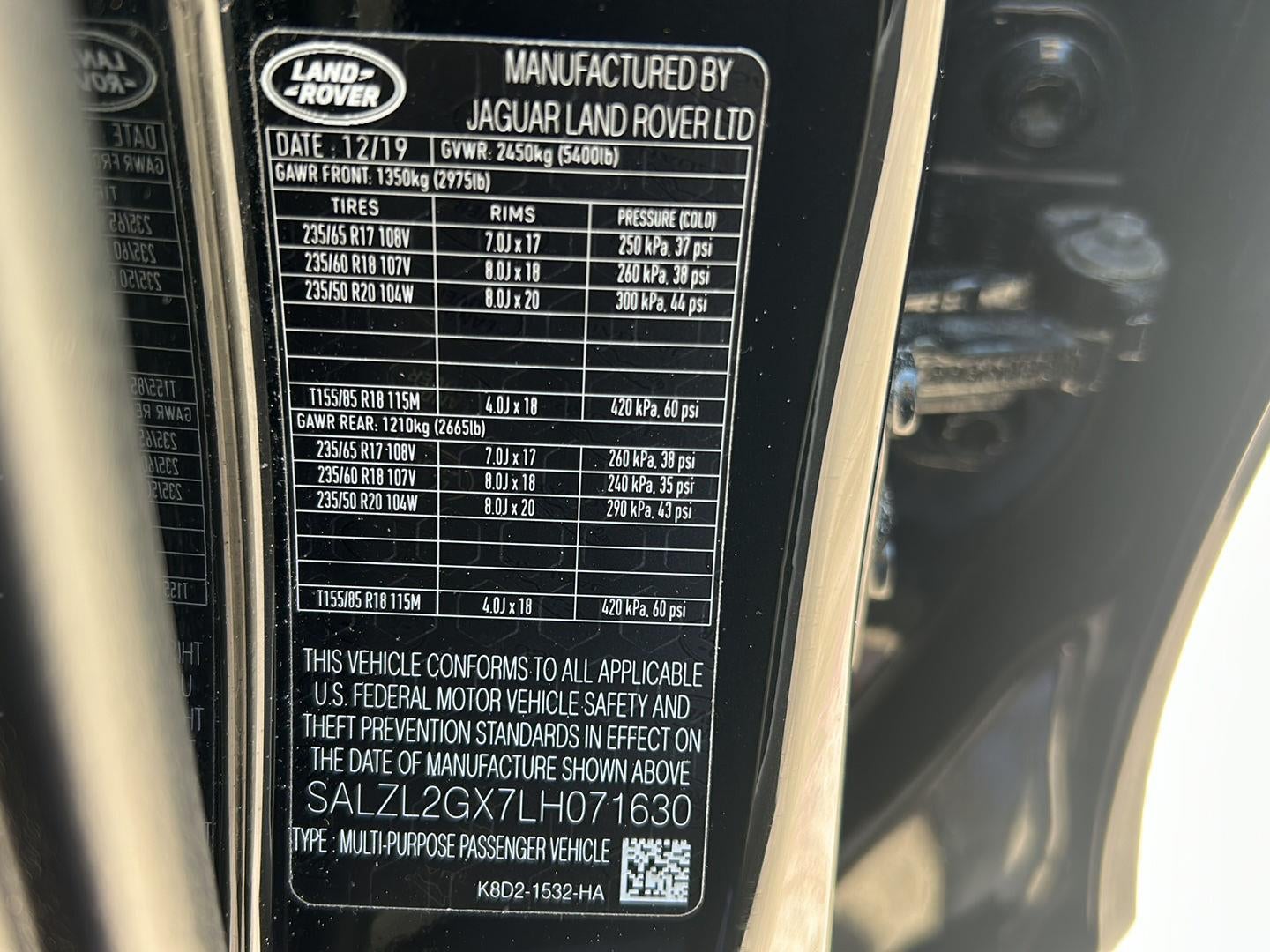 2020 LANDROVER RANGE SE