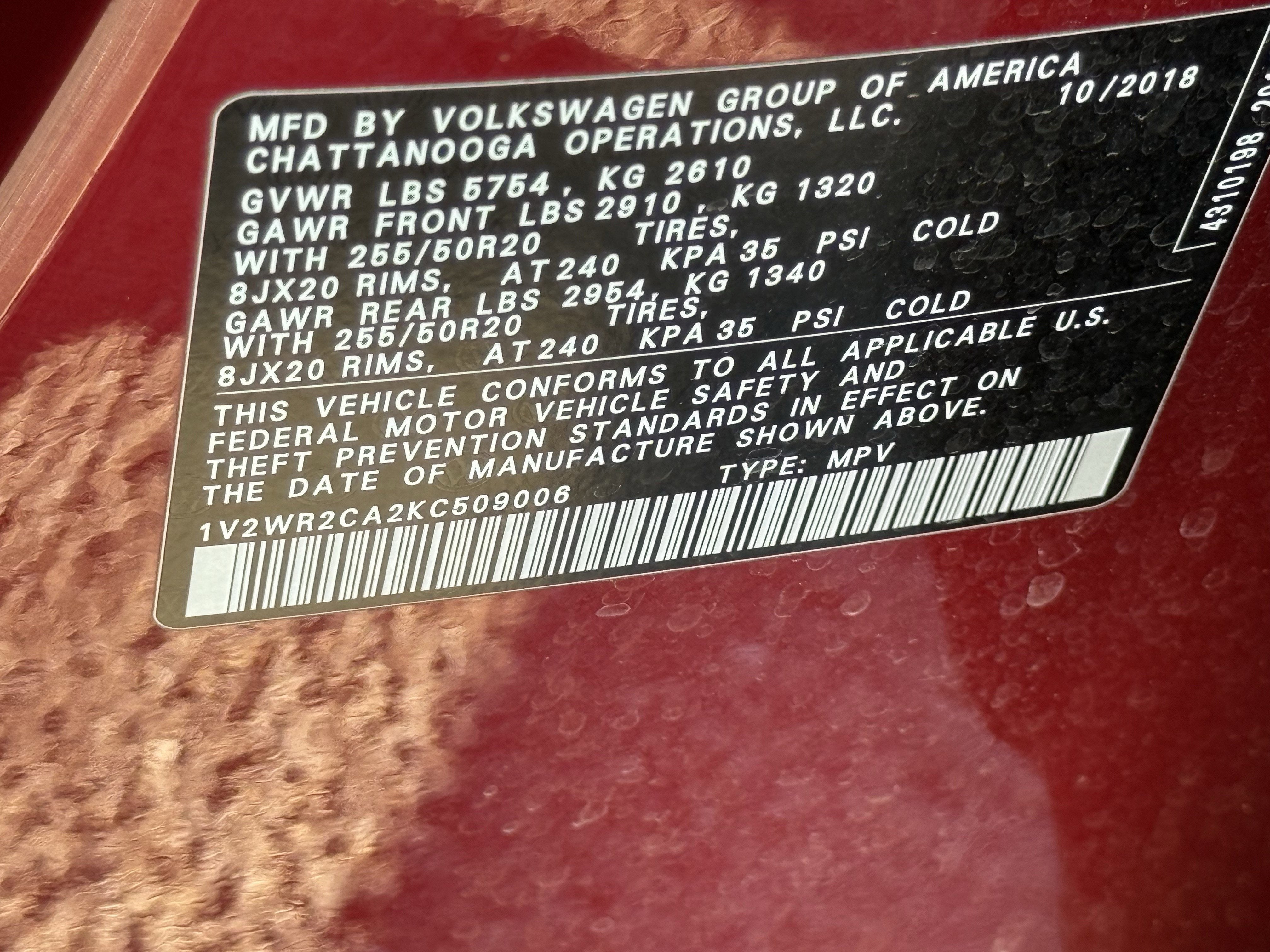 2019 Volkswagen Atlas 3.6L V6 SE w/Technology