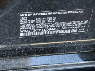 2020 BMW 740i PREMIUM 3.0T RWD LUXURY SEDAN