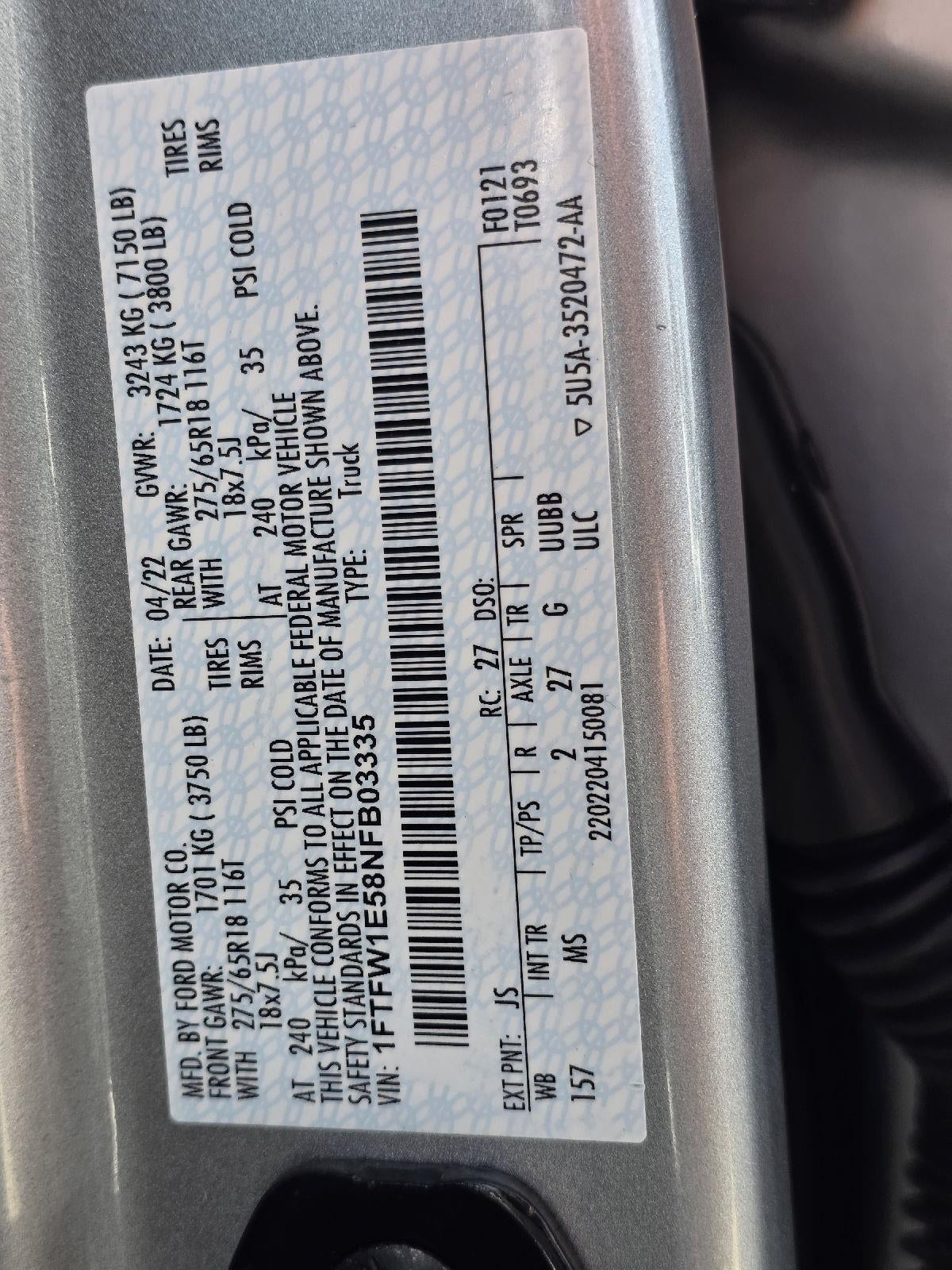 2022 Ford F-150 LARI